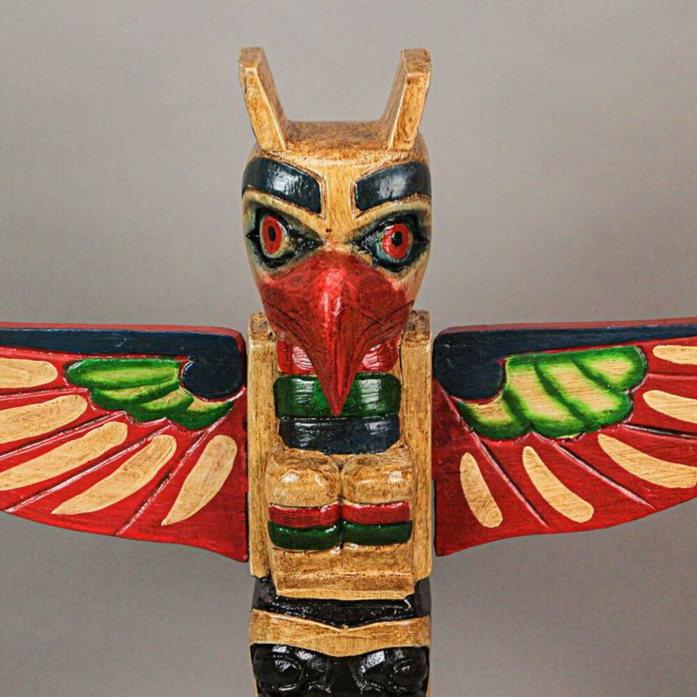 Handcrafted Northwest Coast Style Eagle Totem Pole Sculpture 20 Inches Tall - Picture 6 of 8